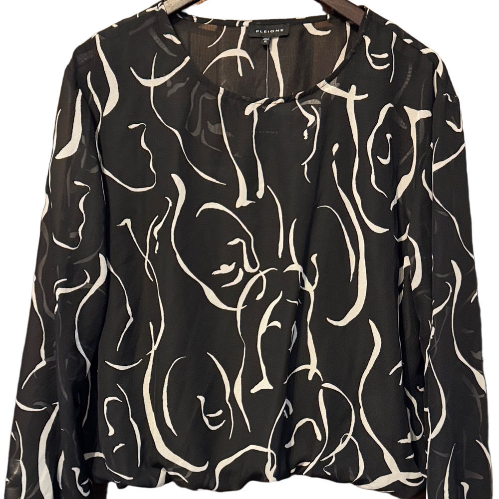 Pleione Black and White Sheer Abstract Blouse with Attached Tank Top Size XL NWT - Picture 3 of 4